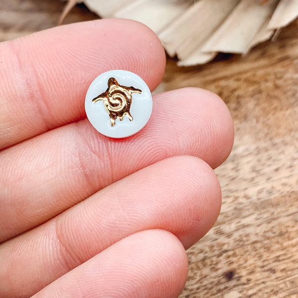 Turtle Porcelain Stud Earrings - White with Gold Lustre
