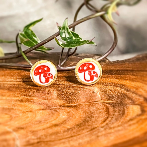 Mushroom Porcelain Stud Earrings