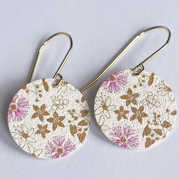 Jen Conde Patterned Disc Earrings - Wildflowers White