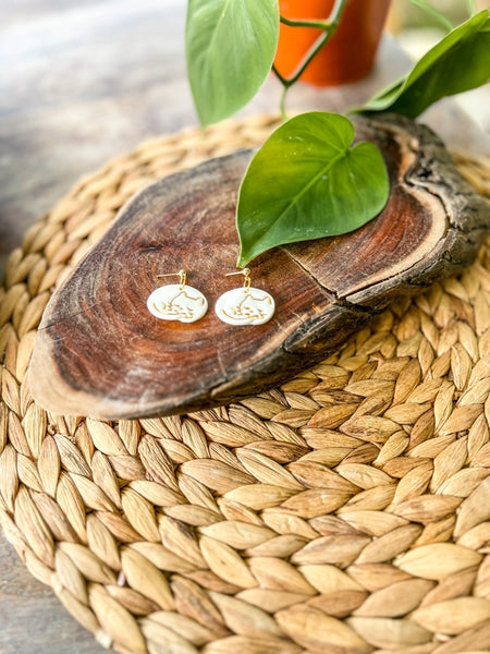 Cat Porcelain Earrings - White