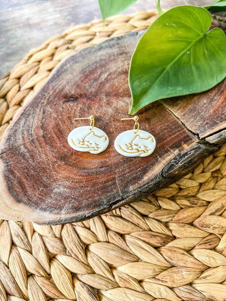 Cat Porcelain Earrings - White