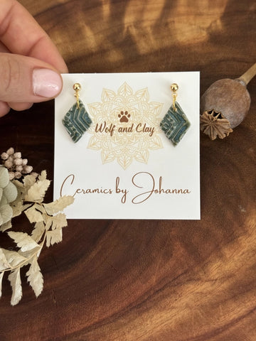 Patterned Diamond Shape Dangle Ceramic Earrings