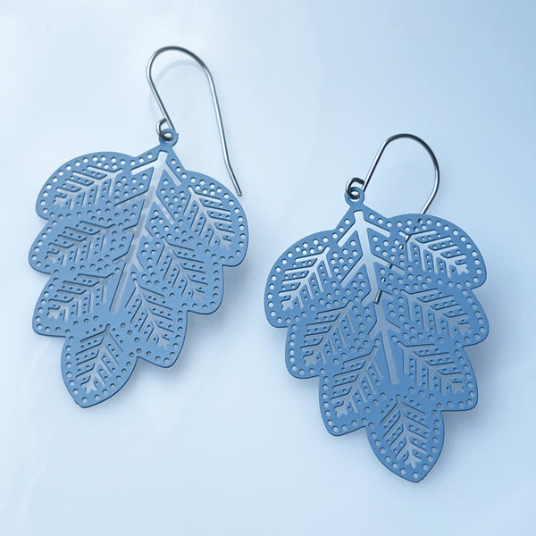 Oak Leaves Earrings - Grey