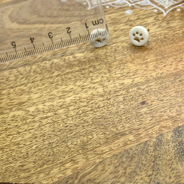 Paw Print Porcelain Stud Earrings with Gold Lustre - White
