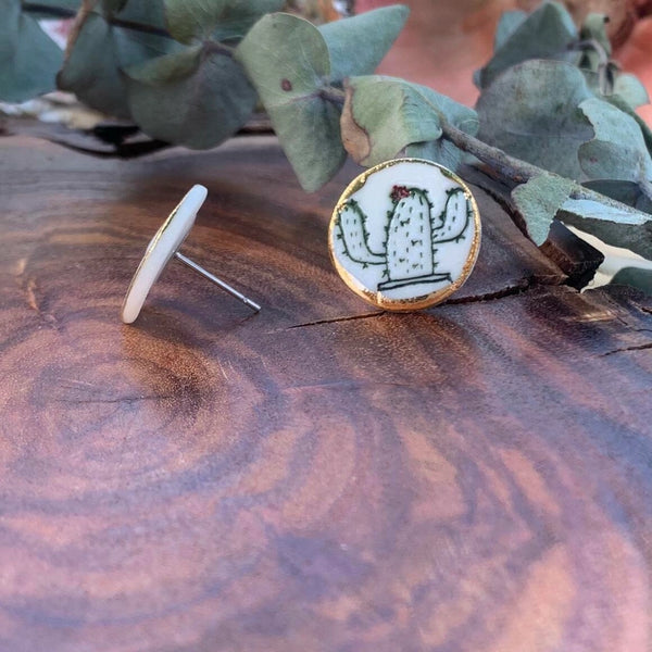 Cactus Porcelain Stud Earrings