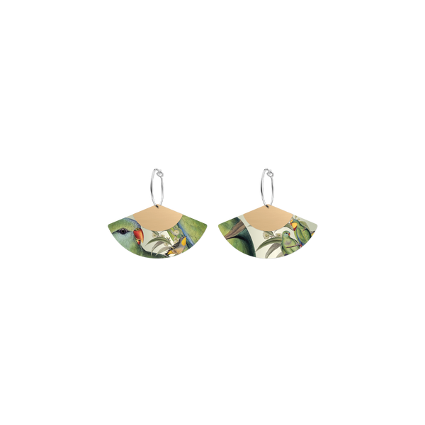 Native Birds Parrot & Pardalote Layered Fan Hoop Earring