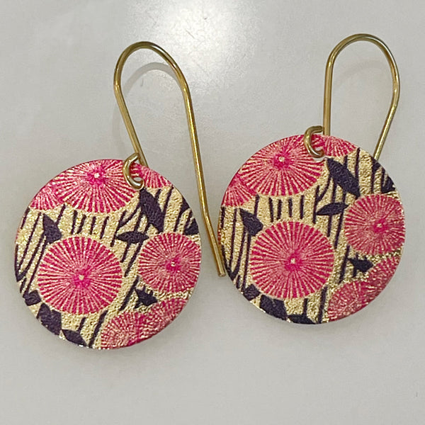 Marigold Patterned Disc Earrings - Pink