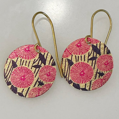 Marigold Patterned Disc Earrings - Pink