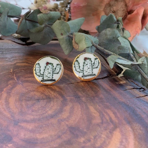 Cactus Porcelain Stud Earrings