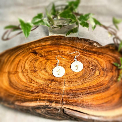 Palm Tree Earrings - White with Gold Lustre
