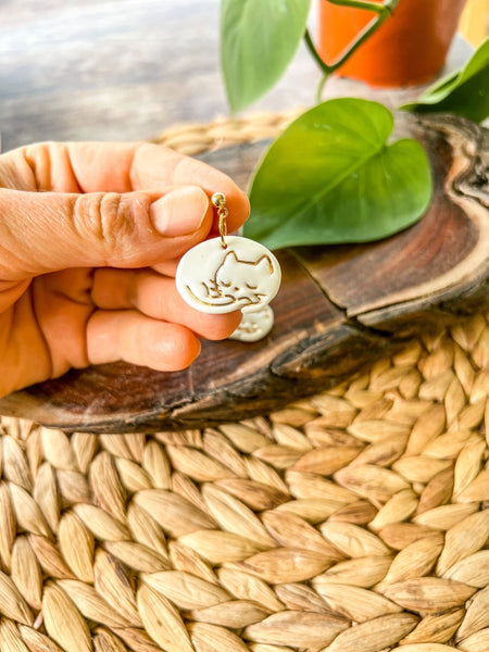 Cat Porcelain Earrings - White