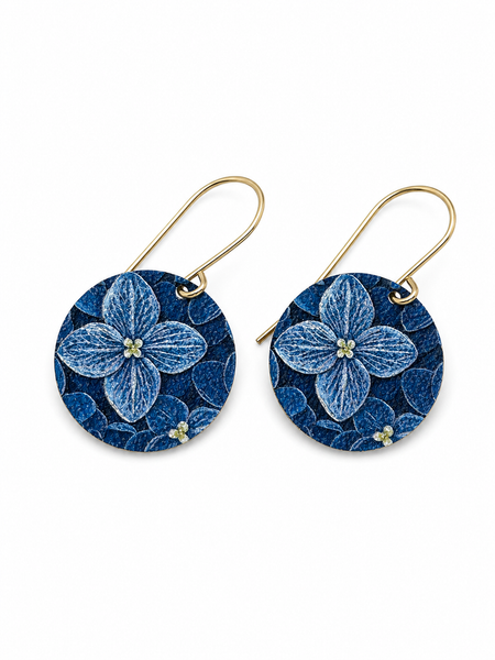 Hydrangea Patterned Disc Earrings - Navy