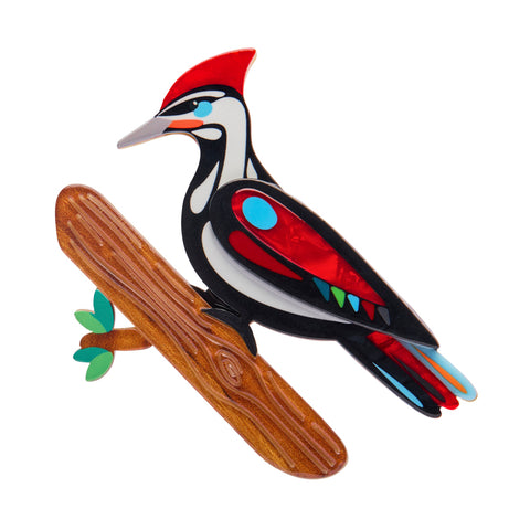 The Persistent Pileated Woodpecker Brooch