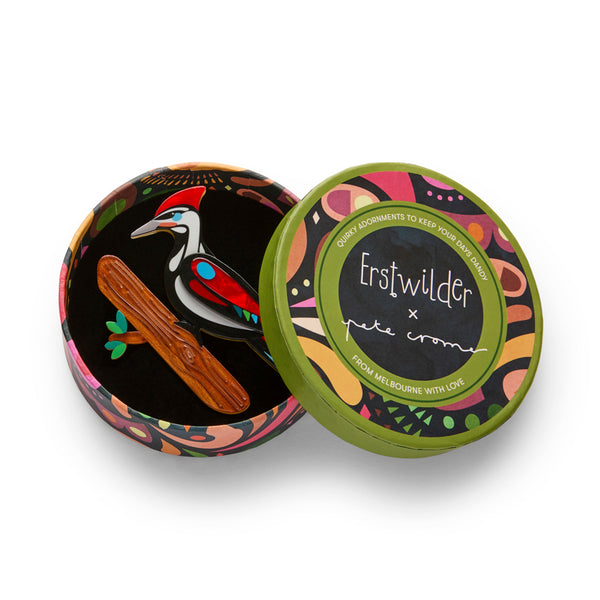 The Persistent Pileated Woodpecker Brooch