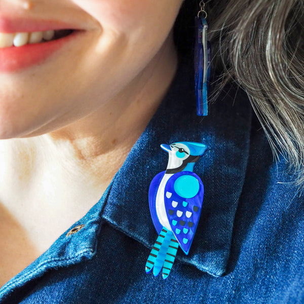 The Boisterous Blue Jay Brooch