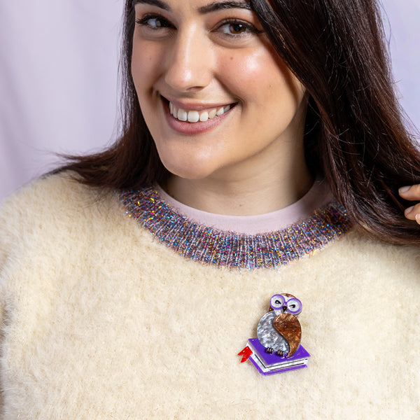Studious Snow Owl Brooch