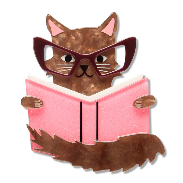 Puss in Books Brooch