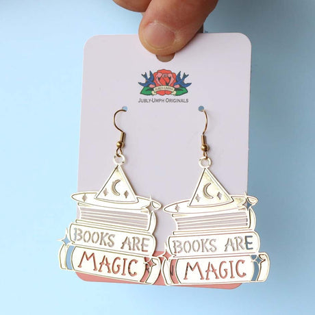 Books Are Magic Brass Dangle Earrings