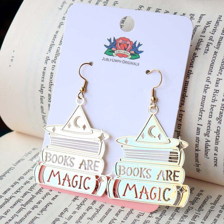 Books Are Magic Brass Dangle Earrings
