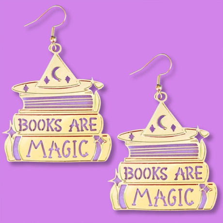 Books Are Magic Brass Dangle Earrings