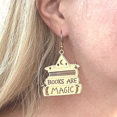 Books Are Magic Brass Dangle Earrings