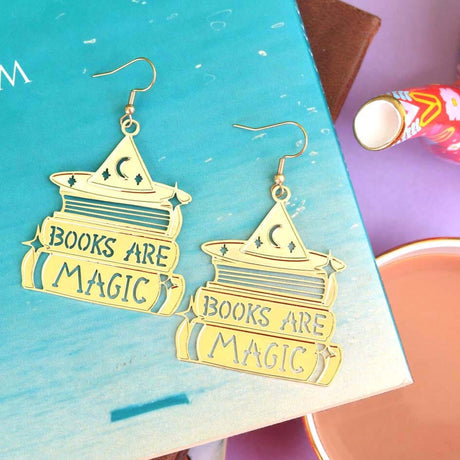 Books Are Magic Brass Dangle Earrings