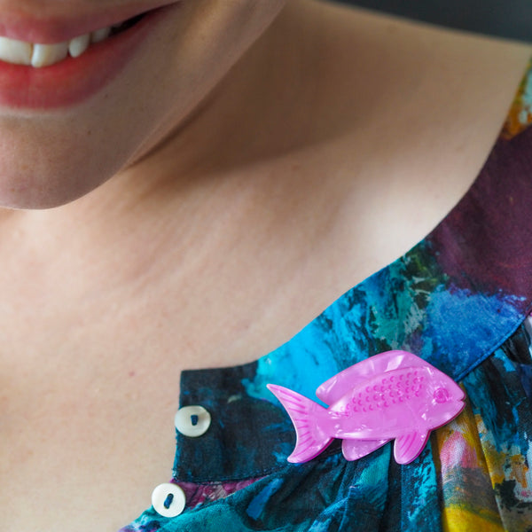Pink Fish Simplified Mini Brooch