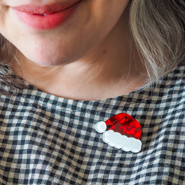 Santa's New Hat Simplified Mini Brooch