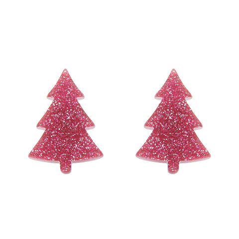 Pink Christmas Tree Stud Earrings