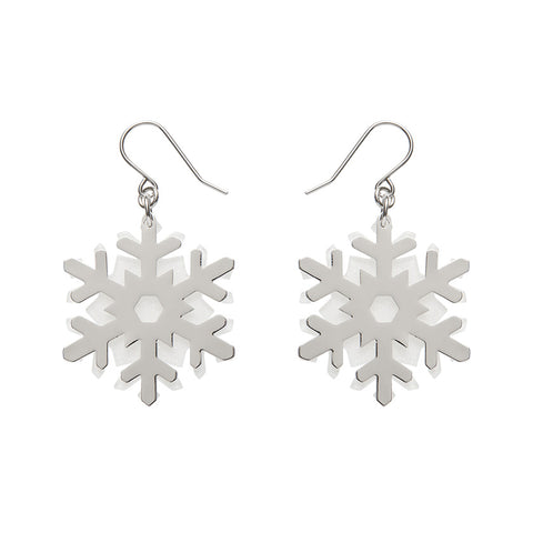 White Snowflake Drop Earrings - Silver