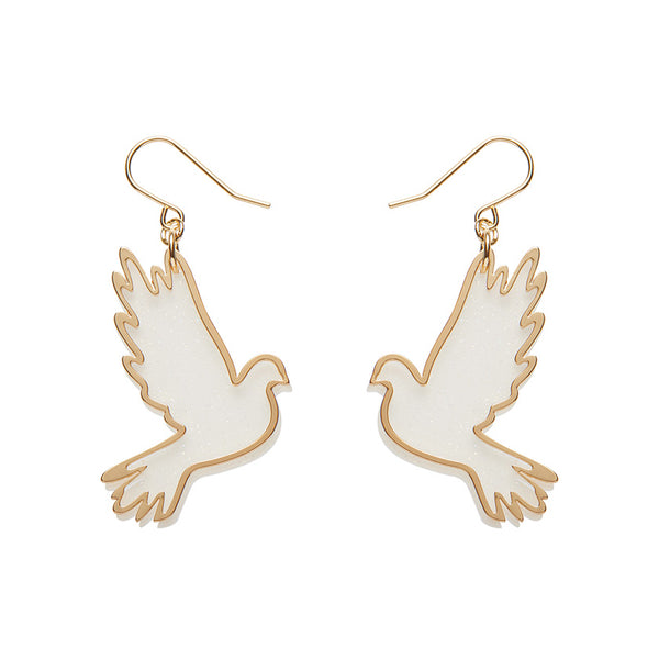 White Dove Drop Earrings - Gold
