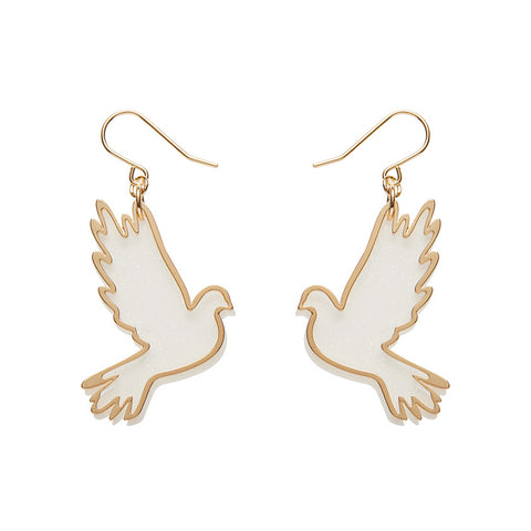 White Dove Drop Earrings - Gold