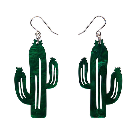 Cactus Drop Earrings - Dark Green