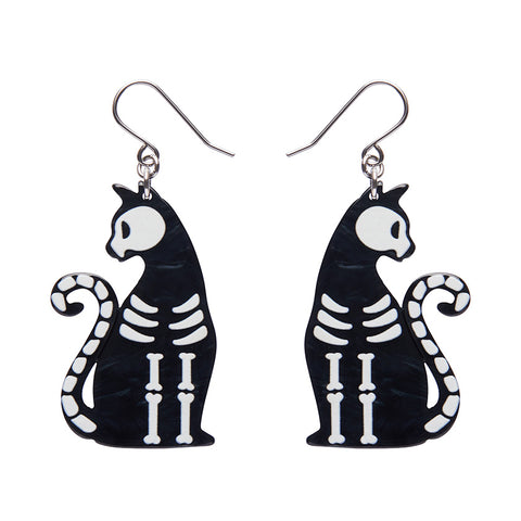 Bone Kitty Drop Earrings - Black