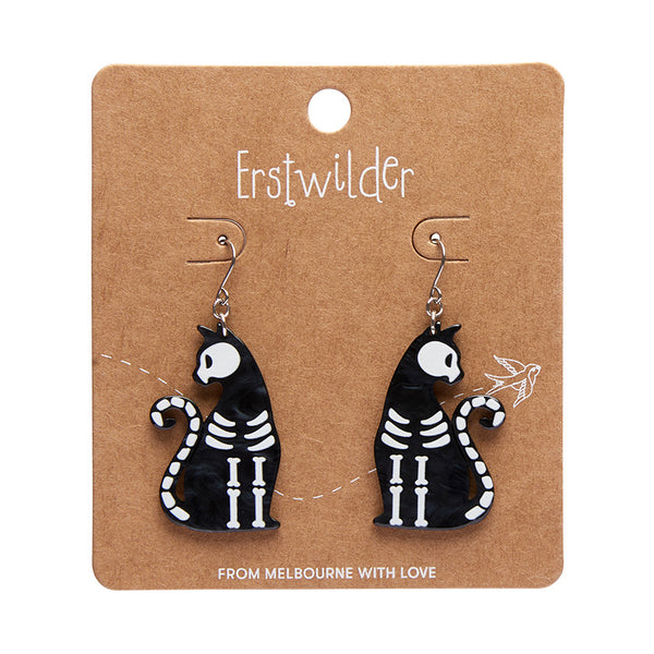 Bone Kitty Drop Earrings - Black