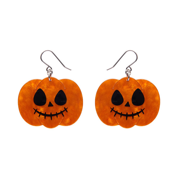 Jack O Lantern Drop Earrings - Orange