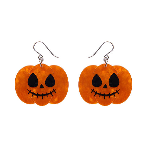 Jack O Lantern Drop Earrings - Orange