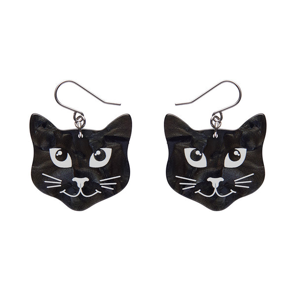 Black Cat Drop Earrings - Black