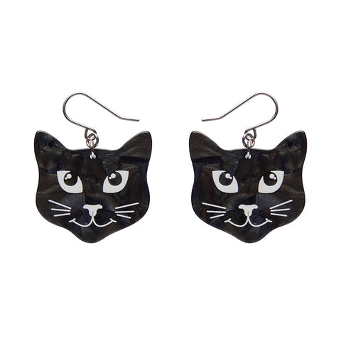 Black Cat Drop Earrings - Black