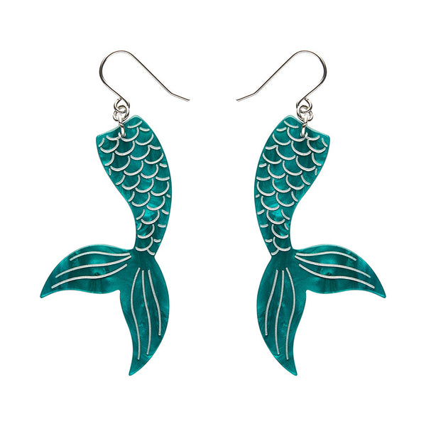 Mermaid Tail Drop Earrings - Aqua
