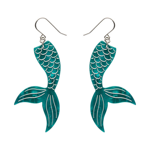 Mermaid Tail Drop Earrings - Aqua