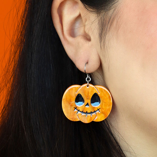 Jack O Lantern Drop Earrings - Orange