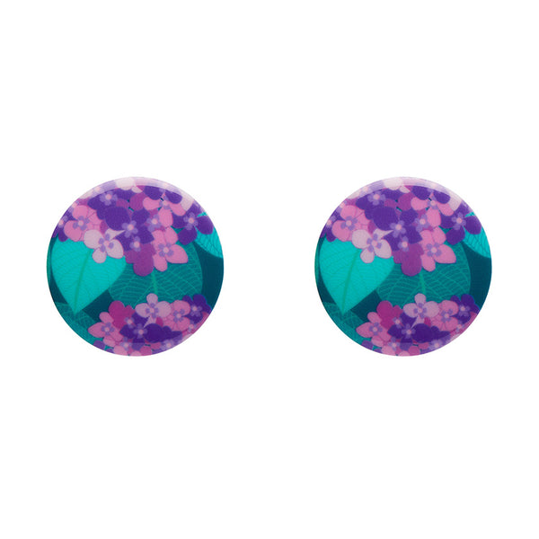 Hydrangea Rounded Stud Earrings - Purple