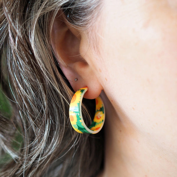 Sunflower Hoop Stud Earrings - Yellow