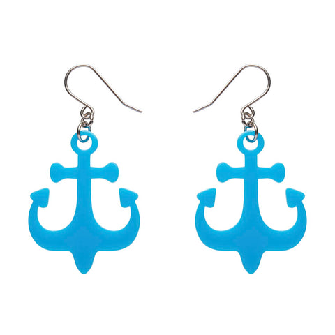 Ship Anchor Drop Earrings - Blue