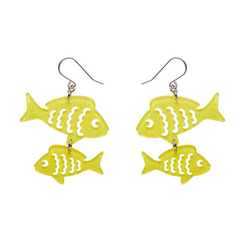 Fish Friends Drop Earrings - Yellow