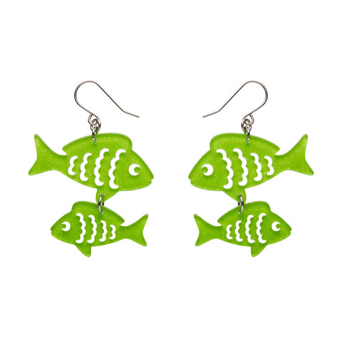 Fish Friends Drop Earrings - Green