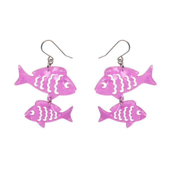 Fish Friends Drop Earrings - Pink