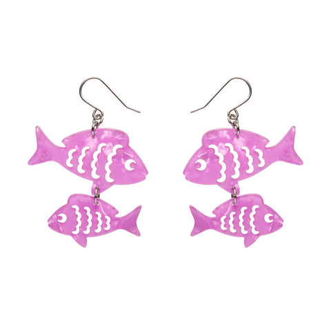 Fish Friends Drop Earrings - Pink