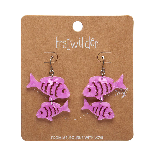 Fish Friends Drop Earrings - Pink